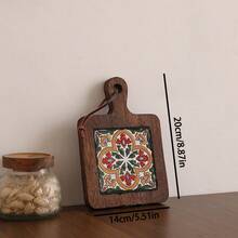 1PC Solid Wood Ceramic Tile Pattern Heat-Resistant Coaster - Retro Kitchen And Dining Table Mat, Suitable For Hot Pot, Flat Bottomed Pan, Cup, High Heat Protection, Handmade Home Decoration Gift - Multicolor - View 5