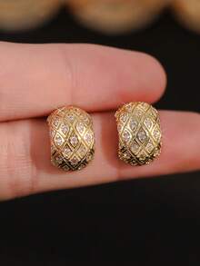 1 Paar Luxus geometrische Diamant Gitter Ohrringe, vintage vergoldet, Geschenk für Frauen zum Valentinstag, Jahrestag, Paar, kubischer Zirkonia Ring