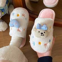 Süße Cartoon Schleife Teddybär Hausschuhe für Innenräume, bequem & leicht, dicke Sohle warme Plüsch Hausschuhe für Herbst/Winter