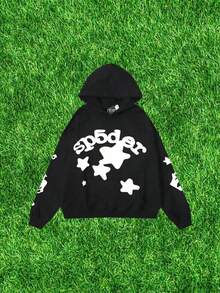 Men's Star Print Sp5der Hoodie Y2k Hip Hop Casual  Hooded Hoodie - màu đen - Xem 5