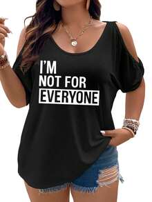 I'm Not For Everyone Statement On Black Background-1Women Cold Shoulder Tops Summer Short Sleeve Shirt Plus Size - 黑色 - 查看 1