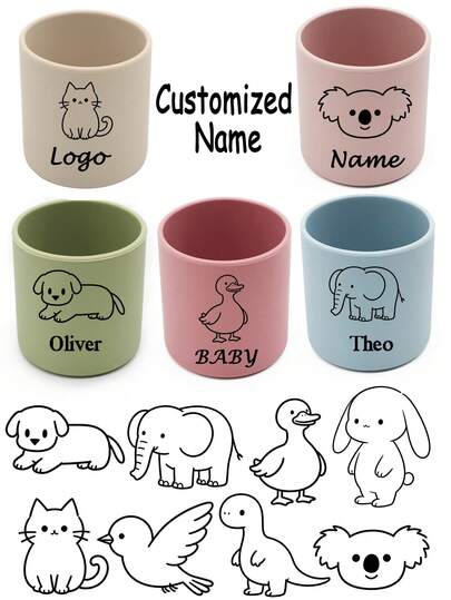 Customizable Silicone Baby Cup With Animal Patterns And Names, Great Gift For Christmas, Thanksgiving, Christening,Christmas Gift Supplies