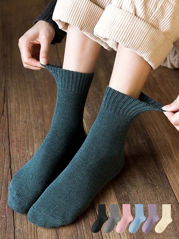 5 pares de calcetines gruesos y cálidos de tubo medio de unicolor, antideslizantes, para niñas adolescentes de 12 a 16 años y hombres y mujeres en invierno