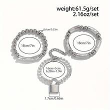 3pcs Elegant Silver Beaded Punk Lock Bracelet Set