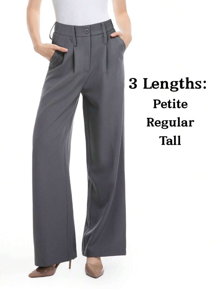 Women's Petite/Regular/Tall 3 Lengths Wrinkle-Free Flowy Office Dress Pants Slacks Breathable Workout Casual Wide Leg Stretchy High Waist Business Trousers - Màu Xám nhạt - Xem 1