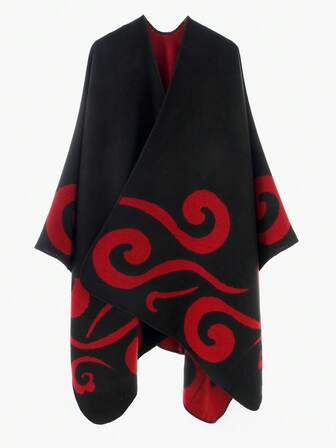 1件女士优雅花卉云朵图案披肩，休闲保暖柔软，适合秋冬季搭配连衣裙