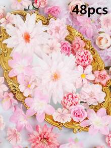 48 件紫色丝绸雏菊和人造玫瑰花头 - 散装人造花，用于 DIY 蛋糕装饰、花环、花圈和花束 - 非常适合婚礼、新娘送礼会、圣诞节装饰、青少年送礼会和家庭派对装饰 - 彩色 - 查看 10