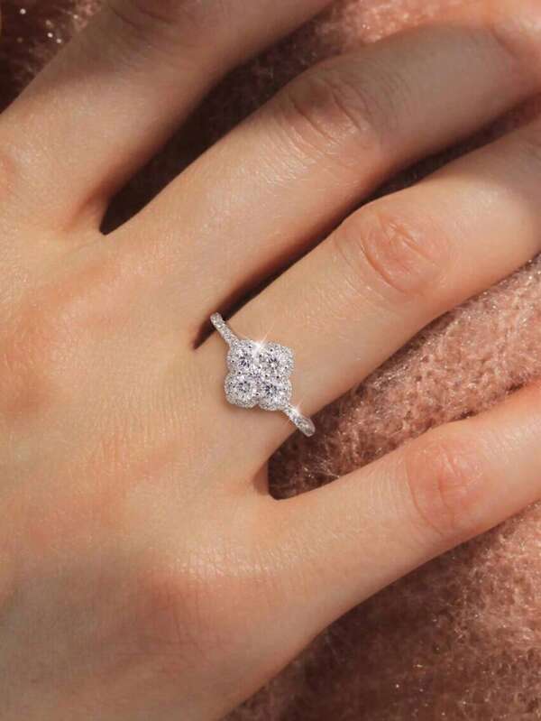 925 Sterling Silver Four-Leaf Clover Diamond Ring Valentine's Day Gift For Girlfriend Lucky Clover Wedding Ring Engagement Ring