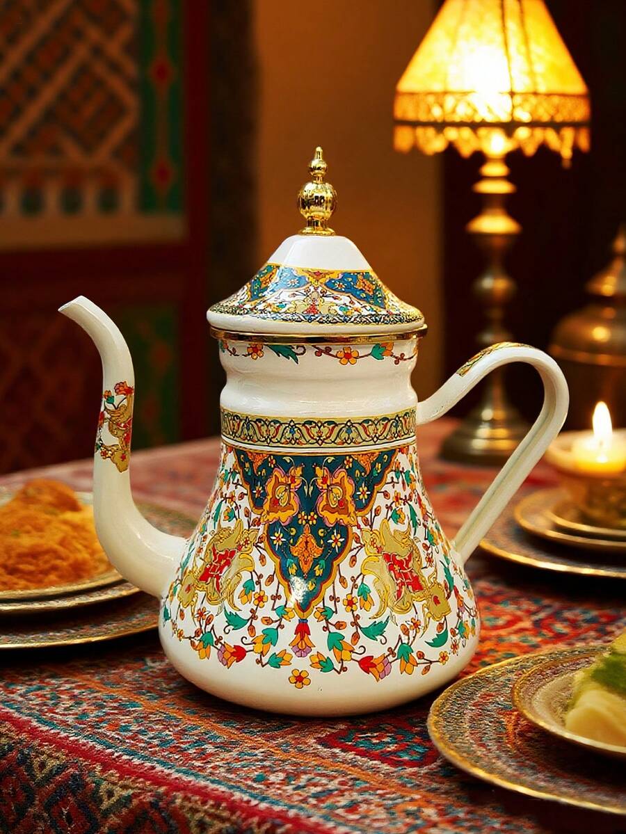 1pc 1L Enamel Kettle, Thick With Filter Spout, Scandinavian Style Retro Gold-Plated Craft, Multifunctional, Heat-Resistant, Durable Material, Suitable For Gas & Electric Stoves, Boiling Tea/Coffee, Can Be Used For Oil/Vinegar/Water, Suitable For Home, Restaurant, Outdoor Camping Coffee & Tea Brewing