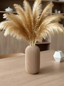 1个仿陶瓷纹理塑料花瓶，适用于人造蒲苇草，北欧农舍风格，米色圆柱形，条纹细节，装饰摆件，家居装饰，适用于客厅、婚礼、春季餐桌装饰 - 彩色 - 查看 1