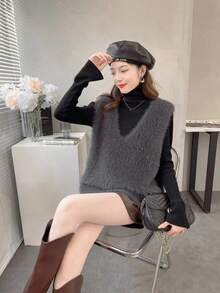 Women Sweater Vests - Dark Grey - View 4