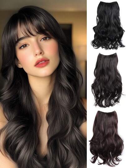 女士长波浪接发，夹式接发，柔软全头合成假发，20 英寸，适合女性日常佩戴和聚会
