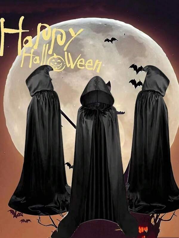 1pc Halloween Costume Accessory, Vampire Cloak, Witch Black & Red Cloak, Adult Death Reaper Black Cloak Cape