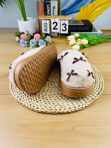 Chinelos Térmicos Femininos, Novos Sapatos de Maternidade Quentes e Antiderrapantes, Design Fofo com Laço, Sapatos de Inverno para Casa