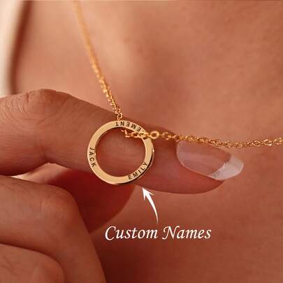 Custom Circle Name Necklace, Personalized Engraved Name Necklace, Handmade Multi Name Jewelry, Mother's Day Gift For Her, Gift For Couple