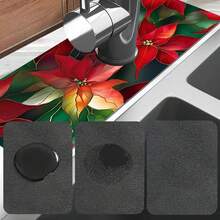 1 Stück schnell trocknendes Kieselgur und Gummi rutschfestes saugfähiges Küchen-/Badezimmer Armaturenpad, das wunderschön dekorierte Blumenmuster für Feiertage ausschneiden kann, Kieselgur rutschfeste Silikon Armaturenschutz Abflusspad, Haushalts-Küchen-Abflusspad, Waschbecken-Schutz, geeignet für alle Arten von Armaturen in Badezimmern und Küchen. - Verschiedenfarbig - Übersicht 9