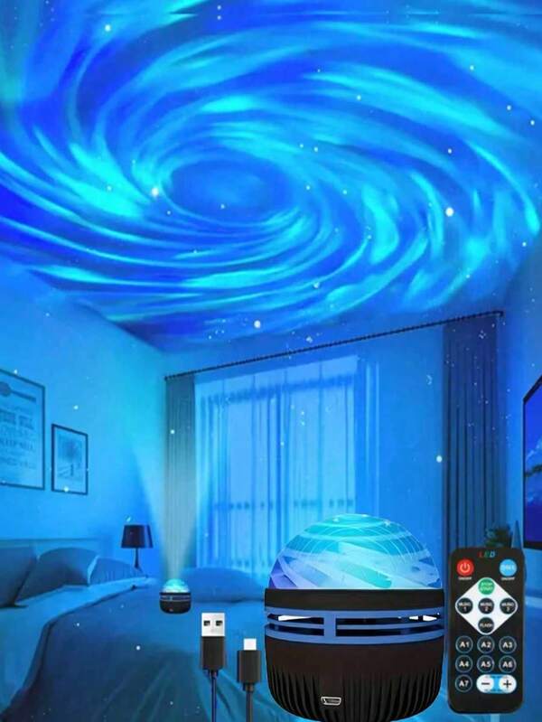 Proiettore di stelle con luce a spirale - alimentato tramite USB, perfetto per decorazione domestica e d'ufficio, Natale, feste e raduni, con telecomando e luce notturna