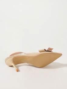 1. Stiletto minimalist pentru femei, cu vârful ascuțit, cu decor de fundă, culoare nud, sandale sexy la modă, albastre, cu toc înalt, potrivite pentru vară, în aer liber, petreceri și sărbători.