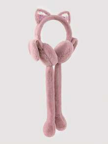 1pc Cute Plush Rabbit Ear Muffs With Shimmery Movable Ears, Warm Ear Covers Suitable For School, Party Outfit - Solid Color - View 10