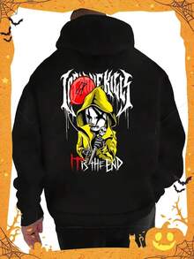 Men'S Ice Nine Kills Heavy Metal Anime Graphic Hoodie - Japanese Kanji & Red Circle Back Print Sweatshirt, Soft Warm Winter Pullover With Front Pocket, Loose Fit Streetwear For Men,Fall Hoodies,Men's Fall Clothes,Street Wear,Halloween,Mens Hoodies,Y2k Clothes,Jesus Hoodie,Thanksgiving Day,Nightmare Before Christmas,Christmas - 黑色 - 查看 1