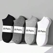 10 Pairs Of Black, White, And Gray Casual Short Socks,Suitable For Minimalist Style, Daily And Running Wear,Unisex,All Seasons - Black - View 2