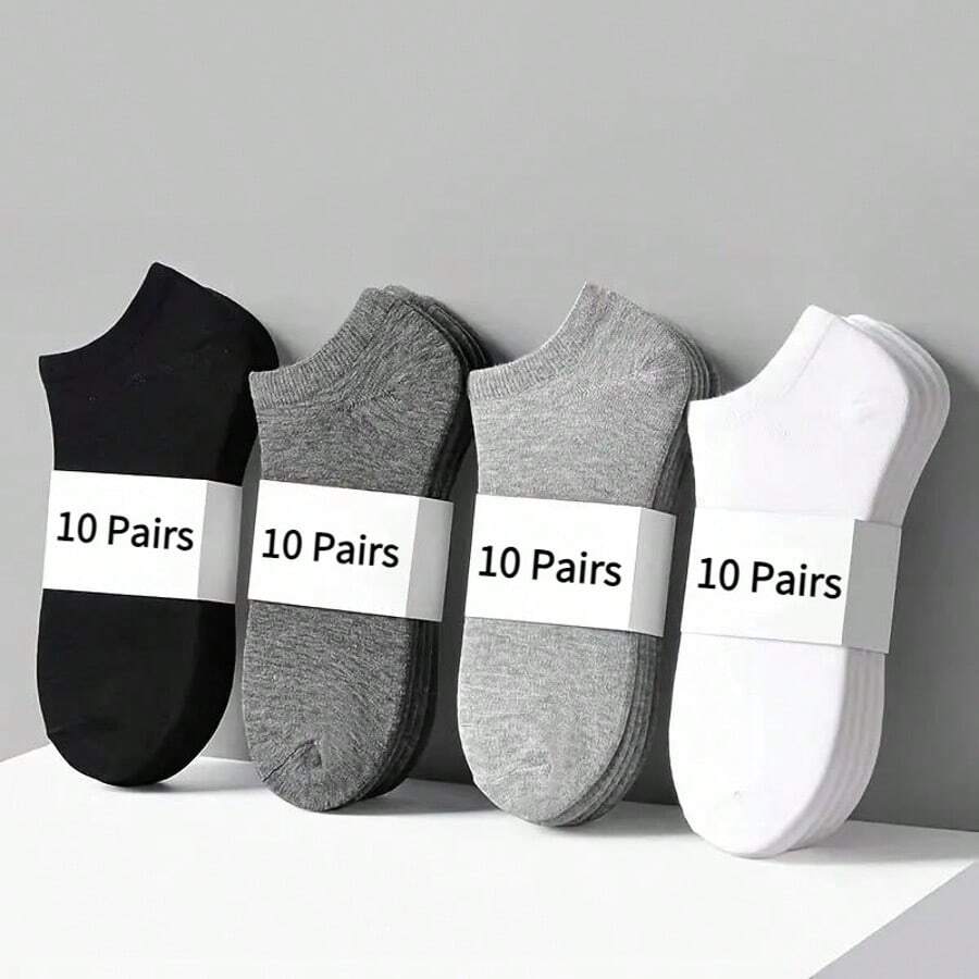 10 Pairs Of Black, White, And Gray Casual Short Socks,Suitable For Minimalist Style, Daily And Running Wear,Unisex,All Seasons