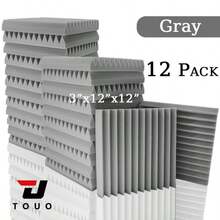 TOUO 三角槽吸音海绵 6-48 块高密度 12 英寸 X 12 英寸 X 1 英寸/2 英寸/3 英寸吸音海绵 8 色音乐工作室声学处理海绵垫隔音家居装饰