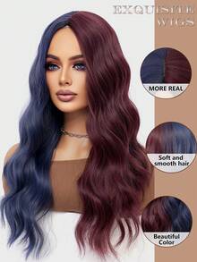 Cosplay Wig Red Blue Water Ripple Long Curly Wig 26 Inch Middle Parted Style Greta Halloween Christmas Wig Costume Wig Street Punk Wig Y2K Rock Wig Fluffy Natural Women's Synthetic Heat Resistant Fiber Wig Suitable For Daily Party Wig Music Festival Wig Avant-Garde College Style Wig Modern Fashion Gothic Wig