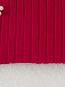 2 件套女童优雅串珠蝴蝶结长袖短款套头衫和酒红色别致立领无袖及膝连衣裙套装，2025 年秋冬