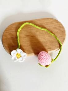 1pc Car Rearview Mirror Woven Finished Pendant Strawberry Flower Cute Car Interior Hanging Decoration Universal Fresh - A - View 5
