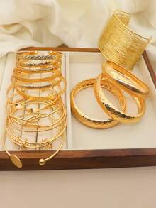 1-25pcs Minimalist Five-Pointed Star Bracelet Set - Yellow Gold - View 3