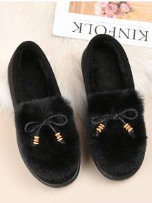 New Women Fashion Personalized Fluffy Warm Minimalist Solid Color Indoor Outdoor Travel Vacation Home Slippers, Thick Plush Slip-On Cozy Soft Bottom Casual Outdoor Wear Shoes For Winter - Black - View 6