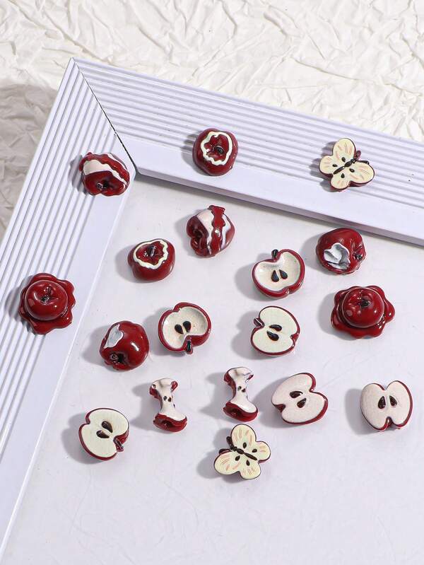 30/50/100pcs Christmas Red Apple Nail Art Decor, Realistic Fruit Slice Resin DIY Wearable Nail Jewelry Accessories