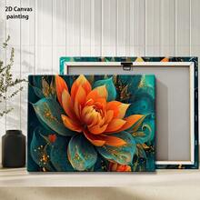 2D Flat, 1pc Orange & Teal Floral Canvas Wall Art With Golden Swirls - Modern Minimalist Wood Framed Painting, Ready-To-Hang Vibrant Orange Flower Decor Living Room, Bedroom, Kitchen, Office - Gallery-Wrapped Indoor/Outdoor Home Decoration, Housewarming Birthday, Art Deco Style Turquoise & Golden Accent Wall Decor, Framed Canvas Wall Art, Wall Art Decor, 2D Flat, Framed, Canvas Wrapped, Ready To Hang Decorative Painting, Poster, Mural, Wall Art Canvas Decoration Painting - 彩色 - 查看 4