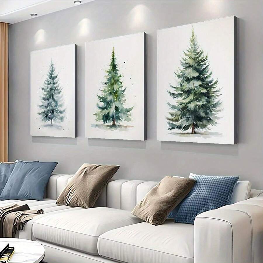 3 pièces/set, canevas murale, Décoration murale encadrée, Décoration de sapin de Noël vintage sur canevas, Imperméable, Convient pour la décoration intérieure et extérieure - Parfait pour le salon, la chambre, la salle de bain, la salle à manger, les passionnés de décoration de Noël et de la maison, Décoration de Noël