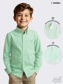 Daze Modas Kit 3 Children's Social Shirt Boy Long Sleeve - 白/藍/綠 - 查看 5