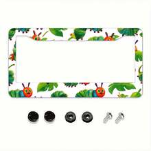 Playful  Caterpillar Design With Vibrant, Storybook-Inspired Charm, Aluminum Metal Rust-Proof Waterproof Car License Plate Frame For Standard US 12x6 Inch, Meets US Standards Suitable All Small, Pickups And Other Models - Đóng khung - Xem 2