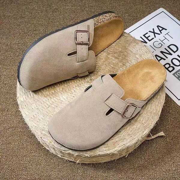 Sandálias masculinas casuais de cor sólida, sem cadarço, de couro sintético, com sola de borracha antiderrapante e duráveis, para pés largos, peça um tamanho maior ou uma versão mais larga.