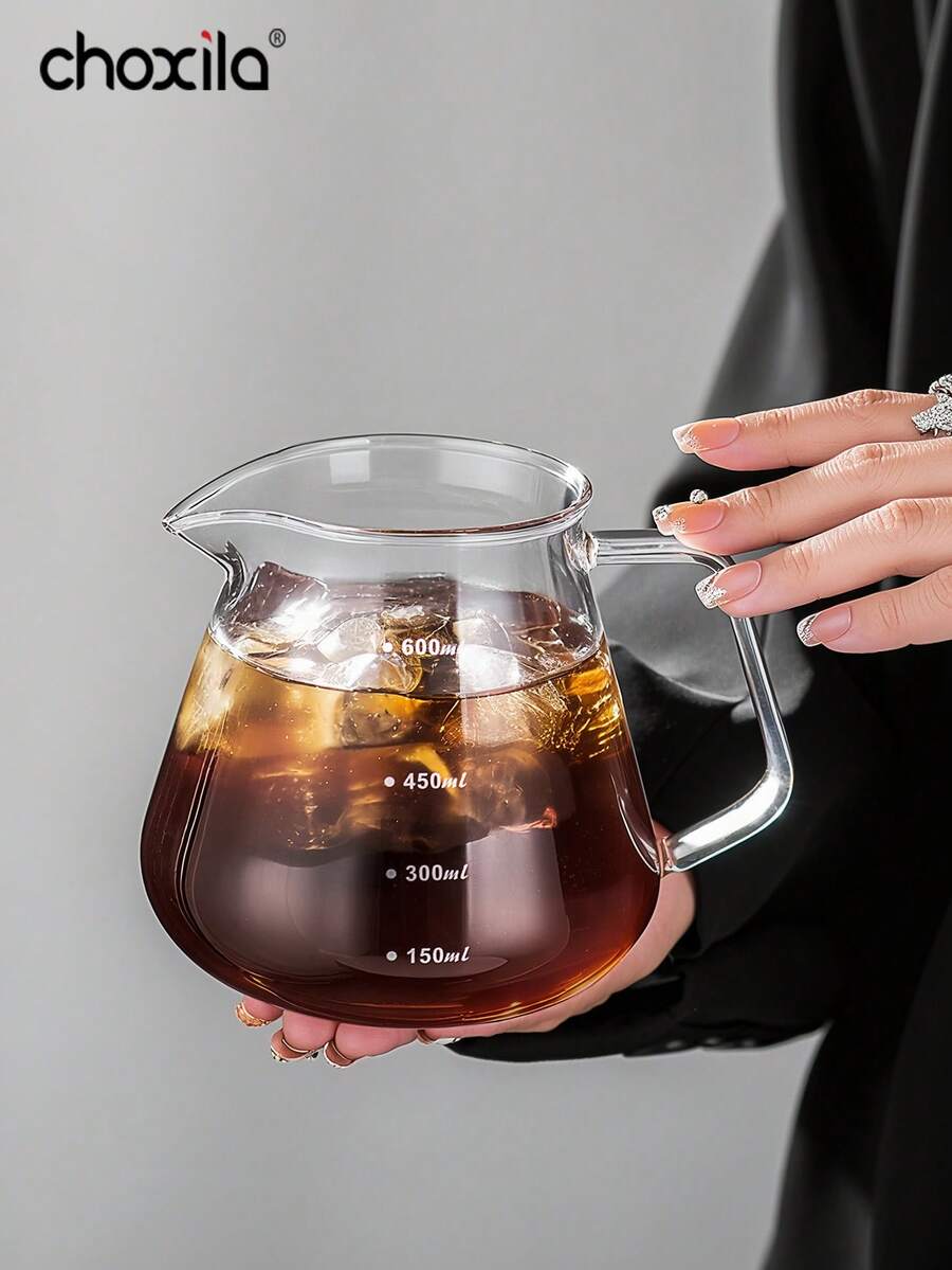 choxila 1pc Coffee Pot Pyrex Clear Pour-Over Coffee Pot With Precise Scale Mocha Pot Without Lid School Supplies Back To School - Transparent Square Handle Sharing Pot Without Lid - View 1