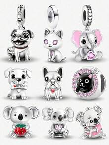 1 peça de pingente de contas de prata esterlina 925 faça você mesmo com pingentes de animais fofos para mulheres, joias, pulseiras e colares, acessórios para fabricação de joias finas de prata esterlina 925 - Prata - Ver 1
