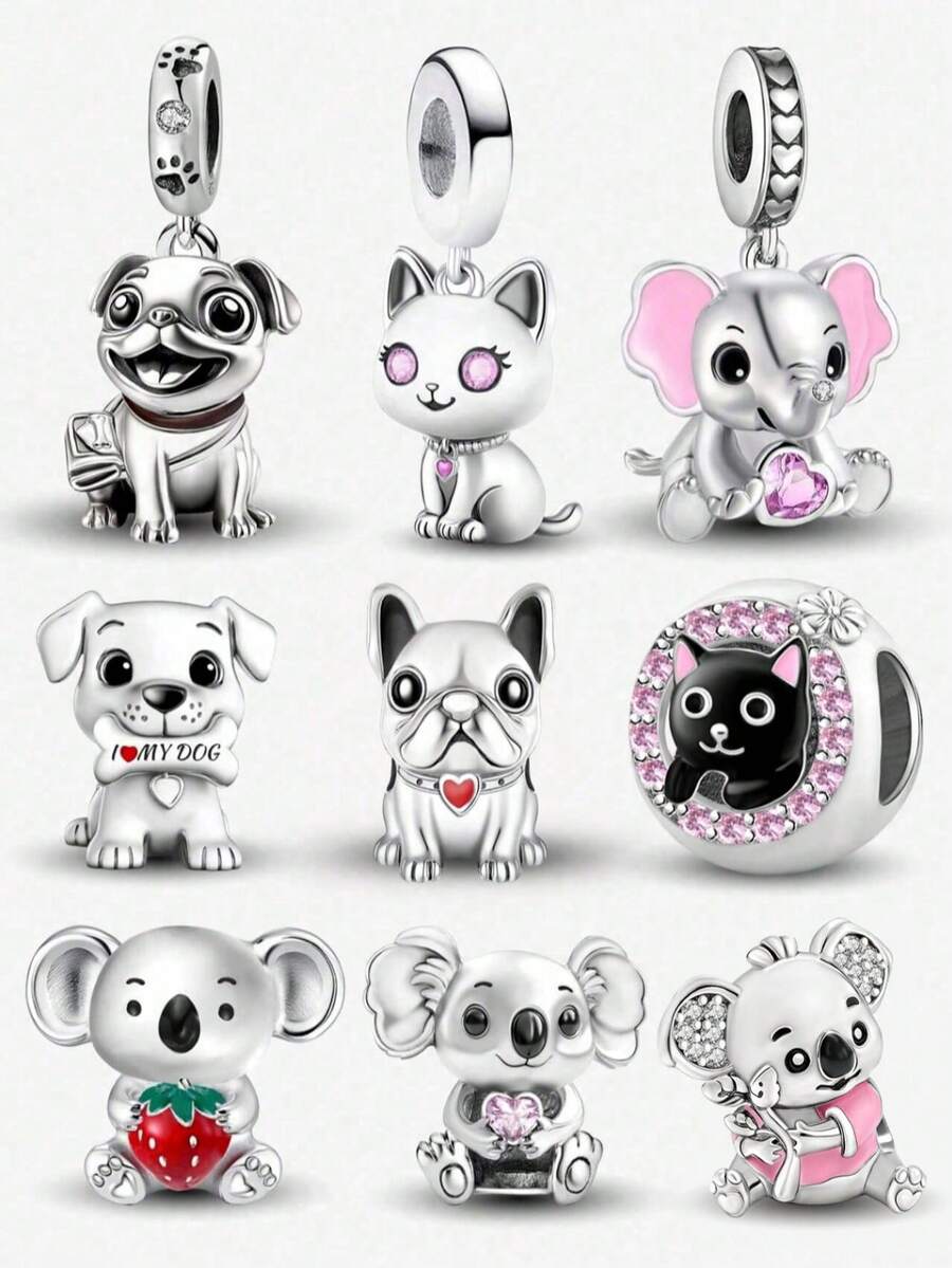 1 peça de pingente de contas de prata esterlina 925 faça você mesmo com pingentes de animais fofos para mulheres, joias, pulseiras e colares, acessórios para fabricação de joias finas de prata esterlina 925 - Prata - Ver 1