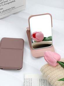 1/2 قطعة مرآة مكياج محمولة قابلة للطي، مرآة تجميل محمولة، مرآة زينة محمولة قابلة للتعديل، تصميم جلد PU مدمج، مرآة مكتبية مستطيلة مدمجة، مرآة تجميل محمولة للتصليح للنساء والفتيات - مرآة مكياج، حقيبة ملحقات السفر، مستلزمات السفر الأساسية لعطلة الصيف والعودة إلى المدرسة