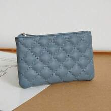 Rhombus Pattern Girl's Coin Purse, PU Leather Short Wallet Large Capacity Card Holder, Cute Fresh Coin Pouch, Leather Zipper Wallet - Multicolor - View 9