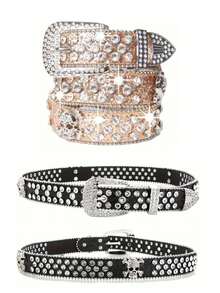 水钻腰带，骷髅设计，男女通用，高品质皮带 - 彩色 - 查看 20