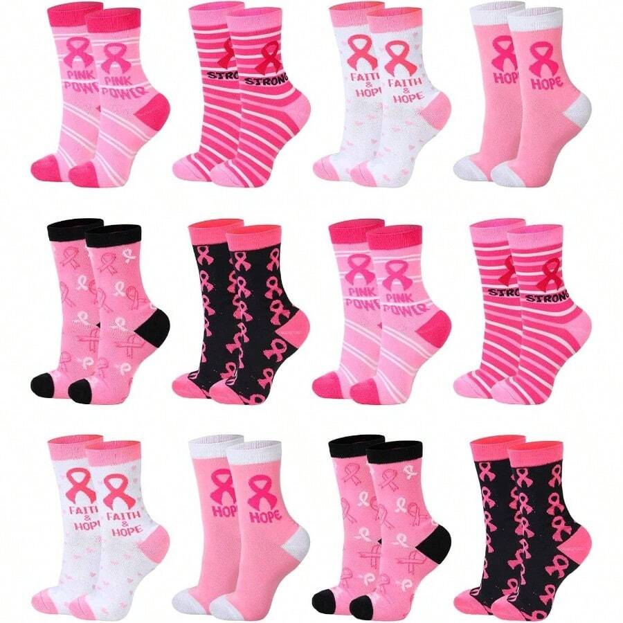 Breast Cancer Awareness Socks Bulk Soft Pink Ribbon Breast Cancer Gifts Women Sport Cheer Accessories - 12 - 查看 1