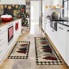 1/2/3pcs Black & White Plaid Christmas Tree & Merry Christmas Kitchen Mat Set, Subtle Winter Home Decor Kitchen Carpet - Multicolor - View 8