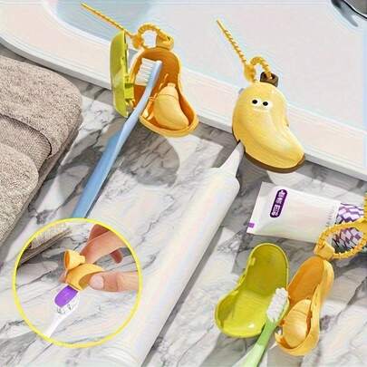 ที่ใส่แปรงสีฟันและกล่องใส่เดินทางลายกล้วย - ดีไซน์กล้วยการ์ตูนน่ารัก, พลาสติก ABS ทนทาน, ฝาครอบกันฝุ่นแบบพกพาสําหรับแปรงสีฟันไฟฟ้าและแปรงสีฟันธรรมดา,