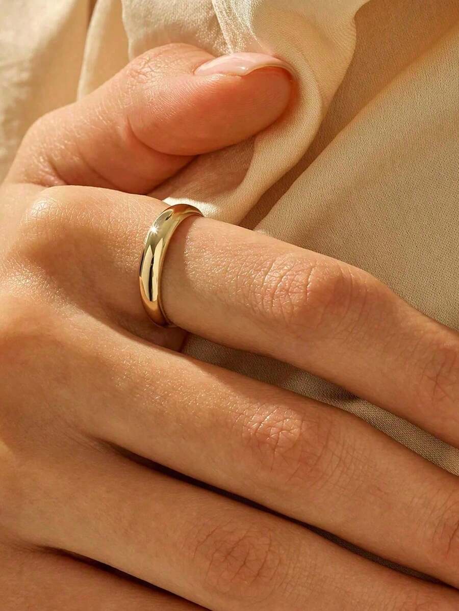 1件極簡拋光素面戒指，適合女性、女孩約會禮物，優雅精緻珠寶
