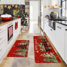 1/2/3 piezas Juego de alfombrillas de cocina navideñas acolchadas de 0.47 pulgadas/1.2 cm - Diseño con árbol de Navidad y camión, alfombras de franela antifatiga para decoración navideña, perfectas para sala de estar, dormitorio, comedor y talla grande - Multicolor - Ver 8