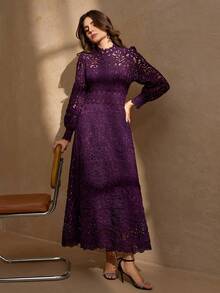 优雅长袖立领修身奢华连衣裙，适合春季穿着。 - Bold Plum - 查看 7